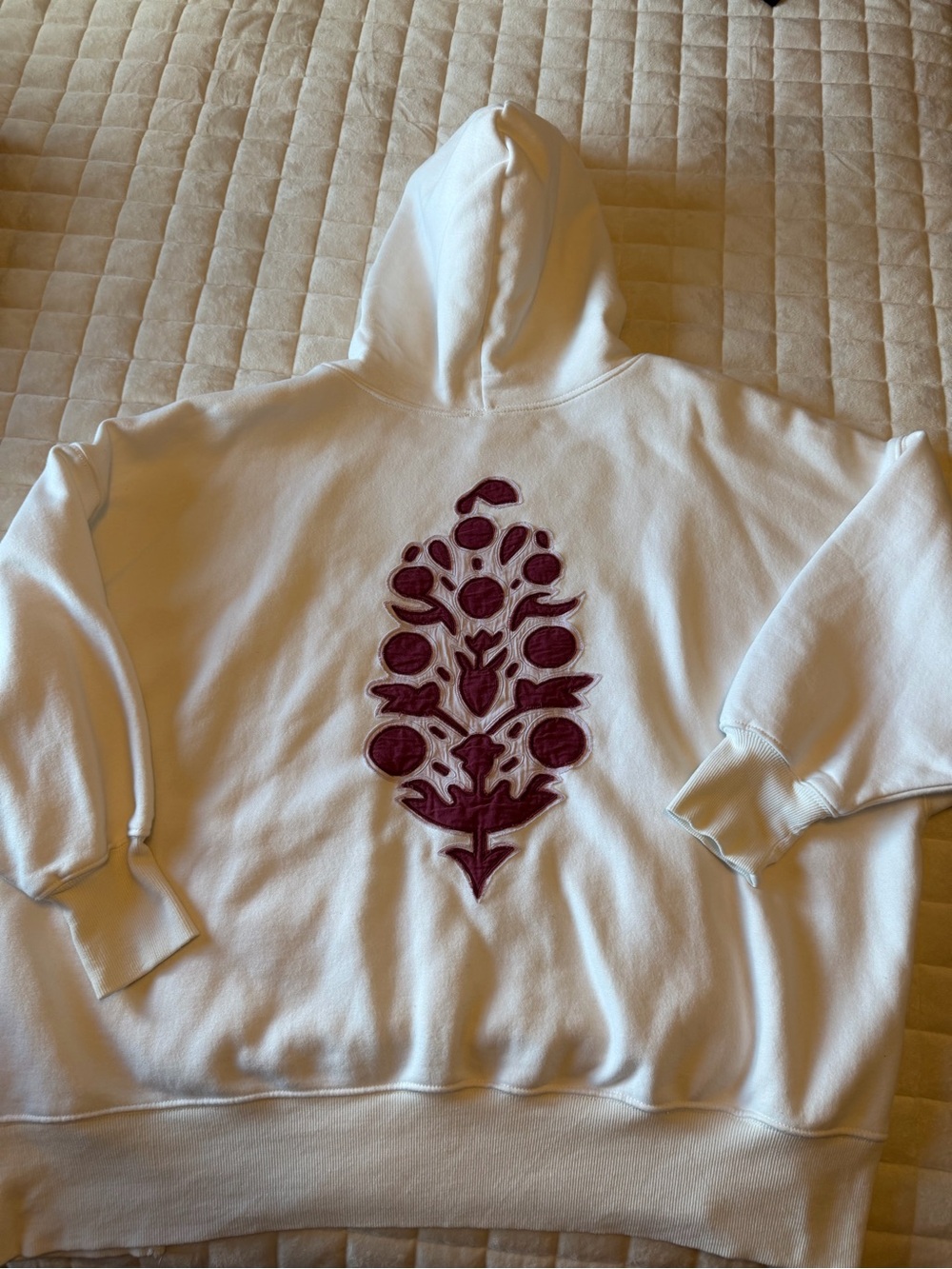 FP Movement White Hoodie with Maroon Embroidered Back